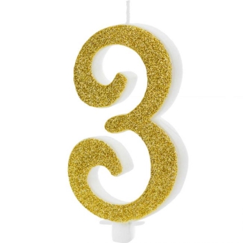 Number Candle Modern - 3 - Gold